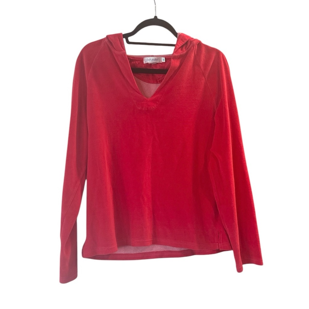 Fresh Produce Red Velour Vneck Hoodie size M